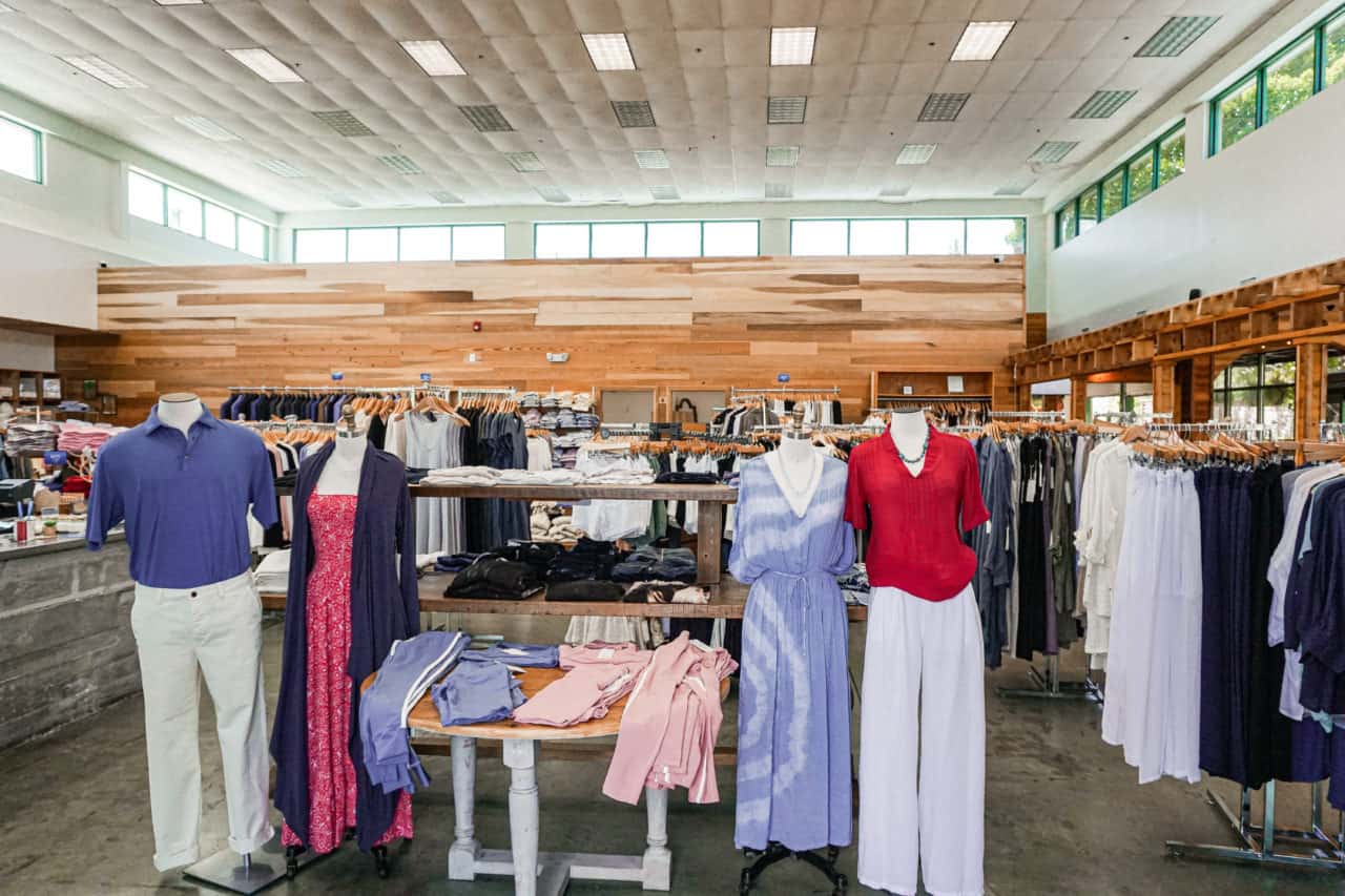 Thoughtful Threads Thoughtful Threads with high quality and sustainable clothing on display and on racks including dresses, pants and shirts